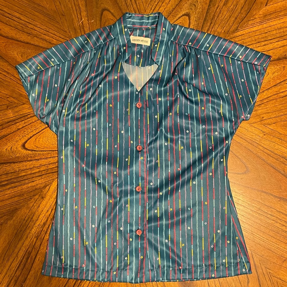 Liberty House Teal Striped Button-Front Blouse